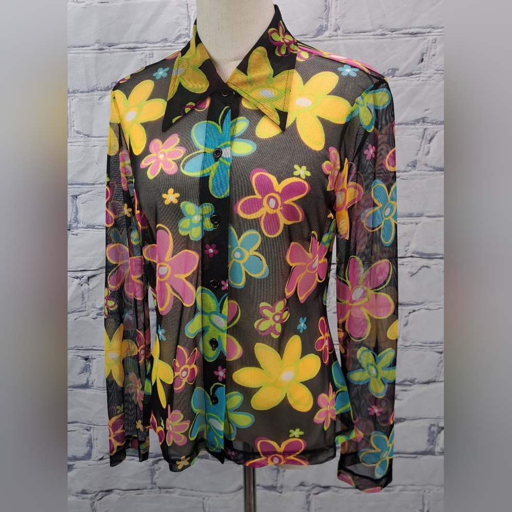 XOXO In America and Abroad Women's Shirt Hippie Floral Vintage 90s 80s Medium - Picture 3 of 13
